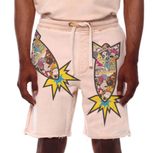 <b>Men's</b> Cartoon Printed Drawstring Bermuda <b>Shorts</b> Mid Waist Casual Cotton <b>Shorts</b> With <b>Patches</b> Front Logo - Product Image 3