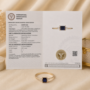 Bague ethnique en or massif 14 carats avec diamant de laboratoire et saphir bleu royal de laboratoire, design élégant, bijoux fins pour femmes, mariage - Product Image 6