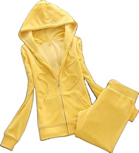 Ensemble de survêtement en velours pour femmes, nouvelle tenue de sport Hollywood à capuche avec fermeture éclair à l'avant - Product Image 1
