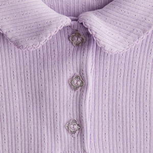 Camiseta Polo de Punto para Niñas, Casual, Bordada, de Poliéster/Algodón, con Tejido Acordonado, Teñida, Transpirable, de Manga Corta - Product Image 4