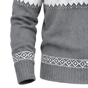 Suéter de punto Fair Isle gris para hombre, manga larga, cuello con botones, patrón a cuadros, jersey con puños acanalados 12GG, informal, venta al por mayor, invierno - Product Image 5