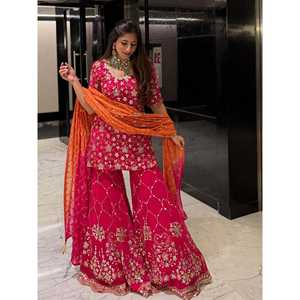 Ensemble haut-bas et dupatta pour femme RTC Designer, rose, brodé, avec travail de sequins, taille M - Product Image 4