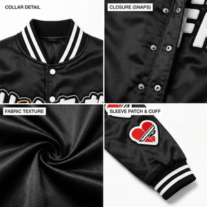 Veste universitaire Have Faith pour homme, noire et blanche, avec patch cœur brodé, style streetwear, coupe classique, col rabattu, pour l'automne - Product Image 6