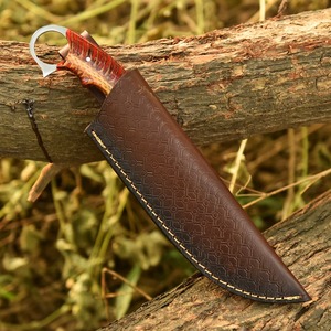 Cuchillo de Camping de Acero de Damasco de Alta Calidad, Directo de Fábrica, con Mango de Piña, Punta Caída, Agujero para el Dedo, Afilado como una Navaja, para Desollar, Venta al por Mayor - Product Image 5