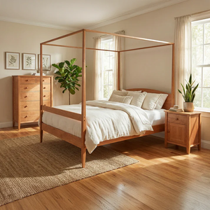 Wholesale Modern Solid Wood Canopy <b>Bed</b> | Arched Headboard 4 Poster <b>Platform</b> <b>Bed</b> Frame - Product Image 1