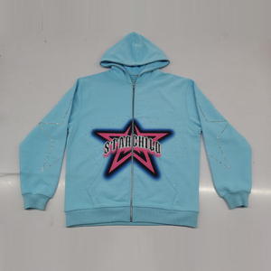Vintage Custom Heavyweight Cotton Streetwear Hip Hop Zipper up Hoodie Custom Printing Casual Hoodie With Pocket Men's <b>Hoodies</b> - Product Image 1