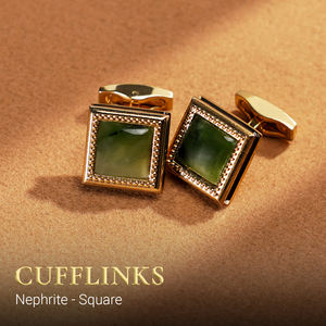 Boutons de manchette de luxe en néphrite plaqués or 18 carats - Pierre précieuse Feng Shui pour homme |   MSDAXL004 |   Collection Tinh Vu |   Vietnam - Product Image 6