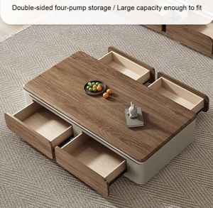 Table basse carrée et demi-ronde double face en forme de table basse en bois finition noyer - Product Image 2