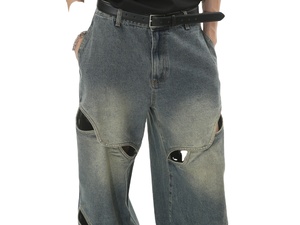 Casual Loose Fit <b>Flare</b> <b>Jeans</b> <b>Men</b> Wholesale Custom Logo 100% Cotton Streetwear Solid Summer Lightweight Breathable Washed Denim - Product Image 4