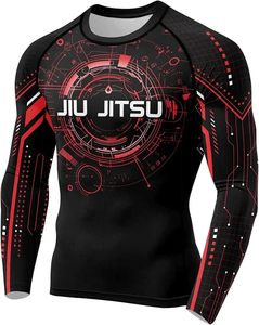 FORHOMIES Long Sleeve Rash Guard <b>Compression</b> <b>Shirt</b> <b>Men</b> Black Red Sublimation Print Jiu Jitsu MMA BJJ Grappling Fitness Top - Product Image 2