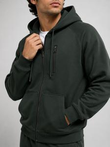 Sweat-shirt à capuche pour homme, couleur unie, en molleton extensible/coton, coupe classique, streetwear décontracté, respirant, écologique, sweat-shirt d'automne - Product Image 2