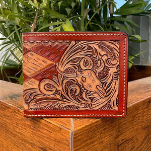 Factory Wholesale Fashion Hand Tooled Leather Bifold <b>Wallet</b> for Men Bull Tooling Short Purse <b>Wallet</b> Genuine Leather <b>Card</b> <b>Wallets</b> - Product Image 2