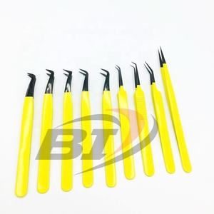 Pinzas de pestañas de acero inoxidable con revestimiento amarillo neón puntiagudas profesionales Pinzas de extensión de pestañas sostenibles Etiqueta privada negra - Product Image 6