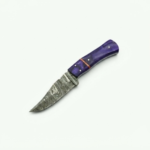 Couteau EDC à lame fixe en acier Damas, forgé à la main, manche en bois Pakka violet, couteau utilitaire pour le camping et le bushcraft, vente en gros OEM - Product Image 1