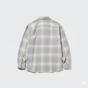 Camisa de Franela para Hombre, Gris a Rayas, Manga Larga, Transpirable, Personalizable, OEM, Venta al Por Mayor - Product Image 2