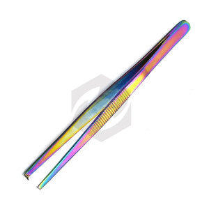 Pinces en acier inoxydable à dents 1x2 et à pointe dentelée, pinces à pansements en titane arc-en-ciel, instruments médicaux - Product Image 4