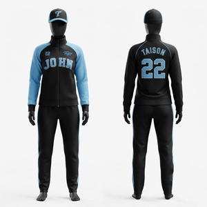 Ensemble de survêtement de baseball unisexe en polyester 280 GSM de qualité supérieure, noir et bleu, avec impression personnalisée du logo, du nom et du numéro - Product Image 1