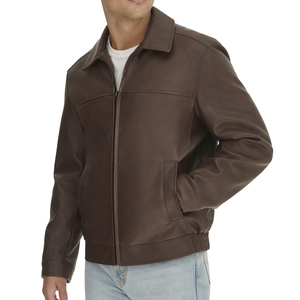 Custom Logo Premium <b>Men's</b> <b>Brown</b> Genuine <b>Leather</b> <b>Jacket</b> Turn-down Collar Zipper Closure Casual Style Autumn Wear Regular Fit - Product Image 4