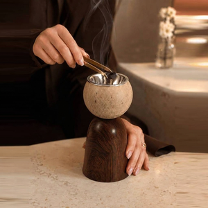 Elegant Wooden Incense <b>Burner</b> Featuring A Spherical Textured Top Dark Wood Base And <b>Silver</b> Bowl Perfect For Relaxing Ambience - Product Image 3