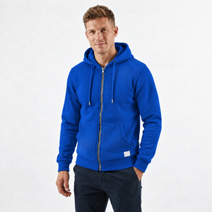 Men's Royal Blue <b>Full</b> <b>Zip</b> <b>Hoodie</b> Regular Fit Casual Hooded Sweatshirt with Front Pockets with Polyester/Cotton Fleece Fabric - Product Image 1