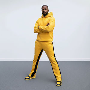 Conjunto de 2 Piezas para Hombre, Sudadera con Capucha Oversize Estampada de Felpa 100% Algodón de Alta Calidad y Pantalones Deportivos de Pierna Ancha, Estilo Urbano Personalizado de 2 Tonos - Product Image 6