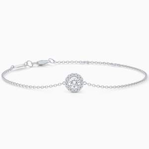 สร้อยข้อมือโซ่ประดับเพชรเม็ดเดี่ยวทรงฮาโล14K สีทองขาวโรเดียมรับการรับรอง - Product Image 2
