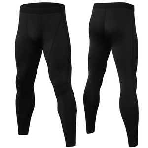 Men Full Length <b>Compression</b> <b>Leggings</b> Solid Black Spandex Nylon Elastic Waistband - Product Image 1
