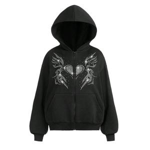 Sweat-shirt à capuche pour femme de qualité supérieure, orné de strass, doux et scintillant, style streetwear avec diamants, idéal pour l'hiver - Product Image 5