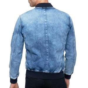 Eco-Friendly Men Canvas Denim Bomber Jacket Stand Collar <b>Covered</b> <b>Button</b> Spring Windproof Coat Cartoon Pattern - Product Image 3