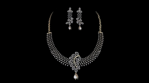 Ensemble de collier ethnique en argent sterling plaqué or avec diamant de laboratoire et perle pendante |   Collier et boucles d'oreilles pour mariage et anniversaire de mariage | - Product Image 3