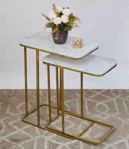 Modern <b>Marble</b> <b>Top</b> Nesting <b>Tables</b> with Gold Metal Frame Luxury Living Room <b>Side</b> <b>Table</b> Set At Best Price - Product Image 4