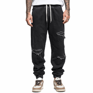 OEM Distressed Jogger Sweatpants Men Streetwear Winter Distress <b>Trouser</b> Pajama Men's Washed Distress Fleece Pants Mens - Product Image 3
