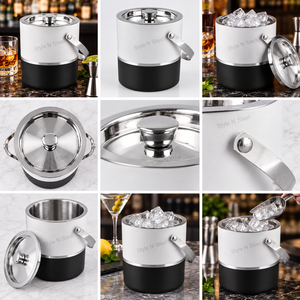 Stainless Steel Double Wall <b>Ice</b> <b>Bucket</b> Round Beverage Tub <b>with</b> <b>Lid</b> and Handle for Wine Cooler Party Dining - Product Image 2
