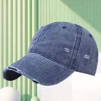 Casquette de baseball en toile bleue 6 panneaux réglable avec logo déchiré sur le devant unisexe sportive respirante imperméable boucle métallique pour l'extérieur
