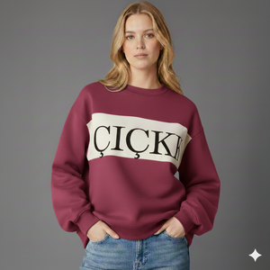 Sweat-shirt oversize à col montant pour femme, bleu marine, avec imprimé lettres crème, coupe classique, manches longues, en coton tricoté, pour l'automne - Product Image 4