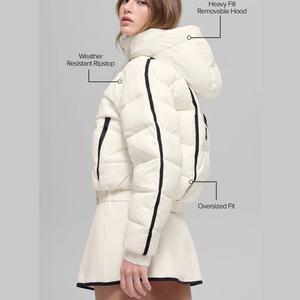 Veste matelassée tendance pour femme, couleur crème, col montant, manches longues, fermeture éclair, manteau d'hiver chaud, couleur unie, bordure contrastée - Product Image 3