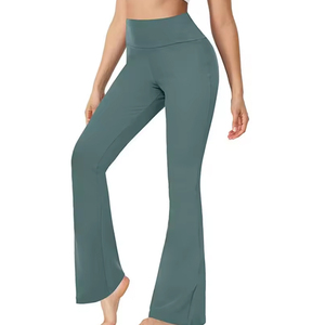 Pantalones de Moda Personalizados para Mujer, Estilo Urbano, Ajustados, Bordados, de Tiro Medio, con Pierna Acampanada, Diseño Floral de Invierno, con Logotipo Cosido - Product Image 1