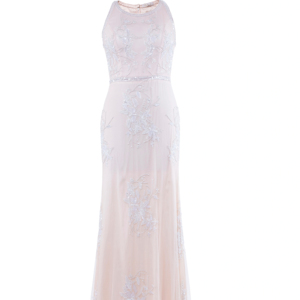 Elegante Vestido de Noche Rosa Pálido con Bordado |   Vestido largo de malla sin mangas |   Fiesta Formal |   Ropa para Mujer para Ocasiones de Boda - Product Image 1