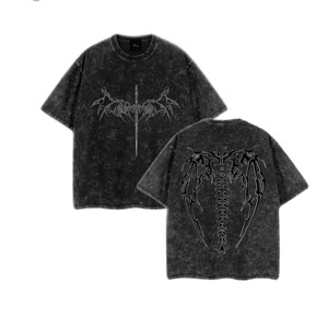 เสื้อยืดคอตตอนหนา 220 GSM ล้างสีแบบแอซิด สีดำซีด พิมพ์ลายโลโก้แบบดิสเทรสสั่งทำพิเศษ เสื้อยืดคอตตอน 100% สำหรับผู้ชาย ทรงหลวม - Product Image 5