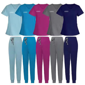 Conjuntos de Uniformes Médicos Cómodos y Elásticos para Enfermeras y Doctores, Cuello en V, Manga Corta, Pantalones Jogger, Trajes Médicos para Mujer - Product Image 1