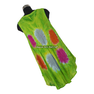 Vestido largo de rayón de alta calidad con cuello redondo para mujer, ropa de playa con efecto tie-dye, compra en línea, vestido tie-dye con estampado de sombrilla para mujer - Product Image 3