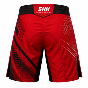 Shorts de combat MMA personnalisés rouge et noir pour hommes SHH Industries, légers, pour BJJ, grappling, kickboxing, arts martiaux, entraînement, OEM - Product Image 2