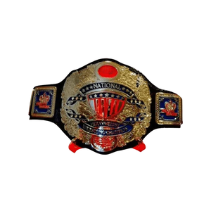 Ceinture de champion de lutte nationale poids lourd plaquée or avec pierre précieuse rouge au centre, sangle noire, ceinture de titre de collection de haute qualité - Product Image 5