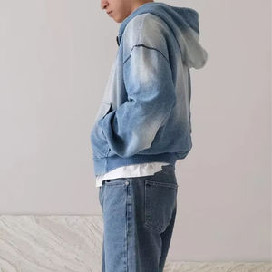 Nouveau design, sweat à capuche épais 100 % coton, effet vintage délavé, personnalisé, effet usé soleil, zippé, pour homme - Product Image 2
