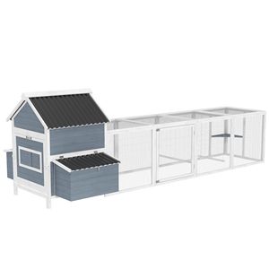 Pollaio in Legno Grigio Chiaro Extra Large da 156 Pollici Tipo H con 2 Nidi e Recinto, Tetto Ondulato Impermeabile per 10-15 Galline - Product Image 1