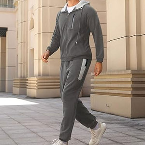 ชุดวอร์มผู้ชายแบบสองชิ้น มีกระเป๋าซิป ชุดฮู้ดซิปเต็มตัว ชุดวอร์มสำหรับวิ่งออกกำลังกาย ชุดลำลองสวมใส่สบาย - Product Image 3