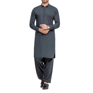 2026 New Arrival Sleek Deep Blue Traditional <b>Mens</b> Shalwar Kameez With Modern Collar And Long Sleeves Versatile Desi Outfit - Product Image 2