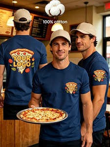 Customizable Breathable Jersey Fabric Premium Quality Men's T-Shirt 100% Cotton Short Sleeve Digital Printing Pizza Shop Staff - Product Image 3
