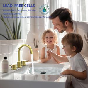 Rubinetto per lavabo a 2 maniglie, 8 pollici, oro spazzolato, 3 fori, con beccuccio girevole a 360° e scarico a scomparsa - Product Image 2