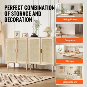 2 pezzi Set di armadietti in Rattan 4 porte magnetiche ripiani regolabili a Buffet credenza naturale per soggiorno in corridoio - Product Image 6